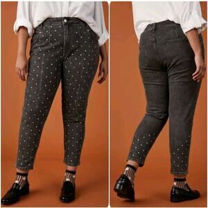 Anthropologie Pilcro Jeans Womens 29 Washed Black Slim Fit Rhinestone Stud Denim